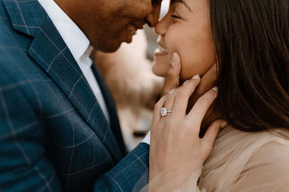 A Laughing Engaged Couple