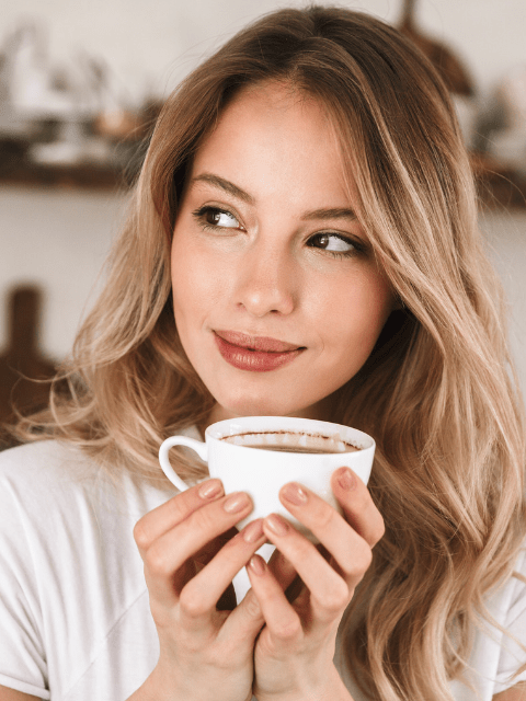 Modern Filipino Woman Drinking Coffee in Her Kitchen