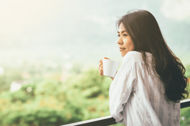 Filipino Woman Drinking Coffee in the Morning