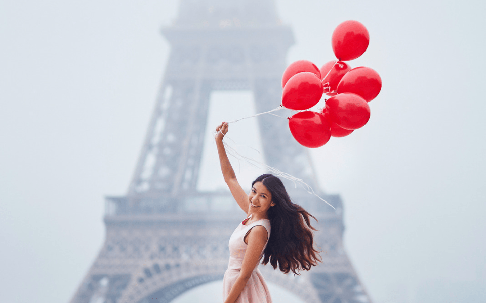 Filipina Single With Balloons in Front of the Eiffel Tower