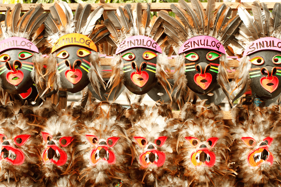 Colorful masks being sold during the Sinulog Festival in Cebu City, Philippines.